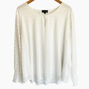 Ryan Wythe White Flowy Top Diamond Texture Smocked Sleeves Sz 3X Boho Cottage